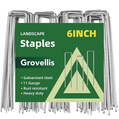6 Inch Galvanized Landscape Staple, 11 Gauge Heavy Duty Garden Stakes for Bar...