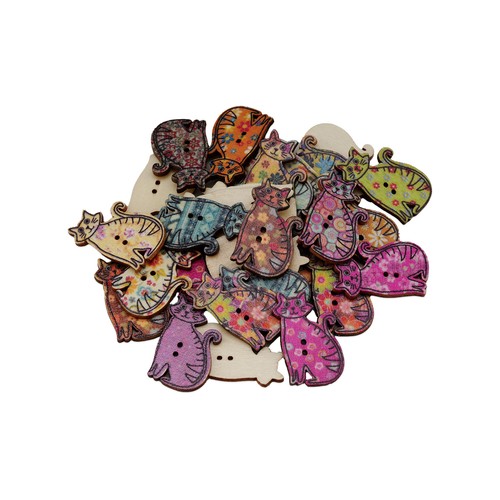30pcs Cute Cat Wood Buttons for Crafts DIY Sewing Scrapbooking Decor 30x19mm - Picture 3 of 6