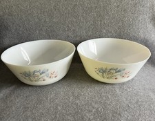 Vintage Pair 2x Pyrex Blue Iris Milk Glass Large Salad Serving Bowls