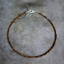 Natural 4mm Tiger Eye Beaded Necklace Yellow Tiger Stone Choker Healing Crystal
