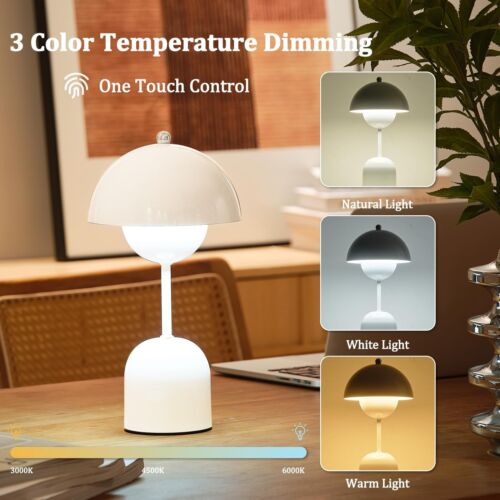 3-Color Touch Table Bedside Desk Lamp, Modern Cordless Portable Mushroom Shap... - Picture 4 of 7