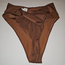 American Eagle Aerie Twist Front High Cut Cheeky Bikini Bottom SMALL Dark Brown