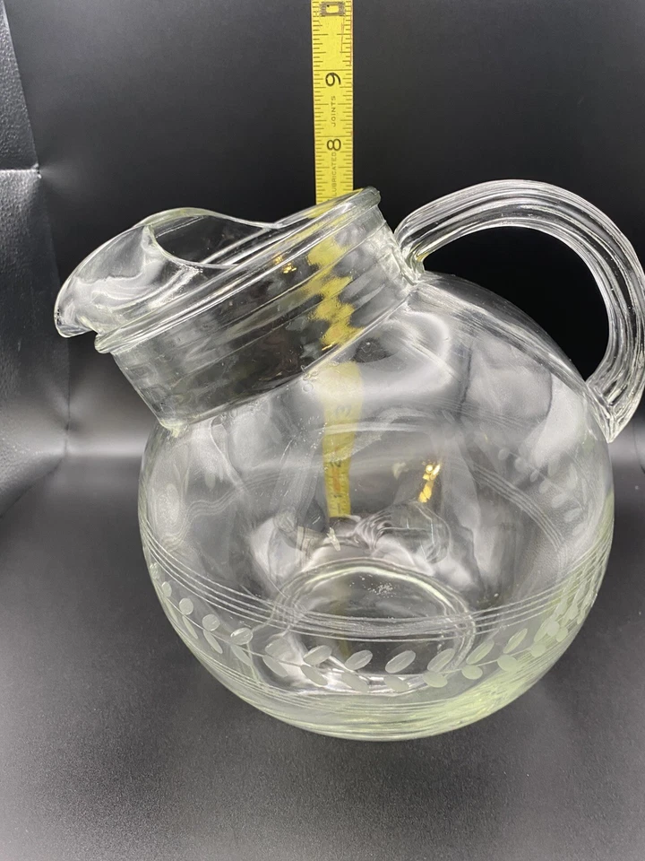 复古 Anchor Hocking 灰色切割 Laurel & Line 图案投手 7 英寸高 7 英寸宽 — 第 4/4 张图片