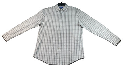 Apt 9 Casual Button Down Shirt Mens Size Medium White Gray Plaid Long Sleeve