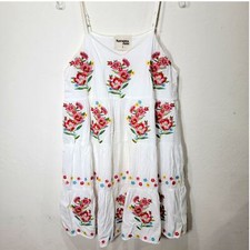 Savanna Jane Dress S White Embroidered Floral Lined Adjustable Strap Summer