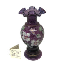 Fenton Vintage Signed Ruffled Plum Opalescent Mulberry Bill Fenton 50 Year Vase