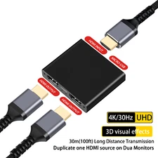 HDMI Splitter 1 In 2 Out 4KUHD HDMI Splitter For Dual Monitors Duplicate/Mirror