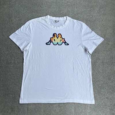 KAPPA Herren T-Shirt Kurzarm 2XL Classic Retro Slim Fit Logo Grafik 16409 Weiß