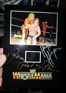Hulk Hogan & Rowdy Piper Signed WWF WWE Wrestlemania 1 Film Mat W /COA