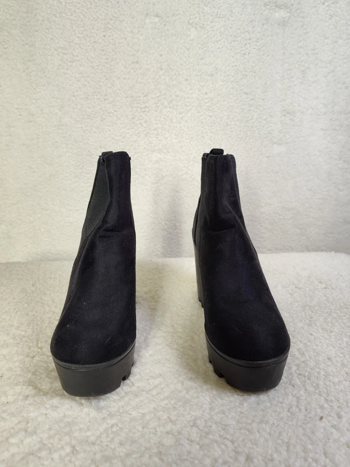 Soda Mujeres Botas 5 1/2 Negro Tacón Grueso Guante Tobillo Tirar de Tacón Bloque Zapatos Foto 2 de 4