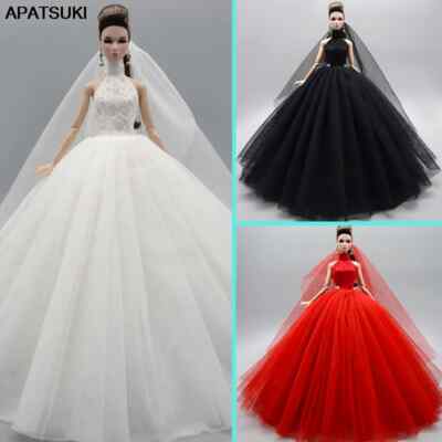Hoher Hals Mode Hochzeitskleid für Barbie-Puppe Outfits Lange Kleider & Schleier