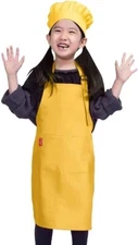 ALIPOBO Kids Apron and Chef Hat Set Children's Adjustable Bib Yellow 2-5 Years