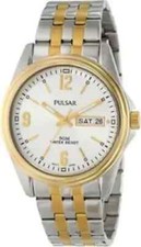 Pulsar PV3002 Men's Silver Dial Day Date 39mm Two-Tone Stainless Steel Watch