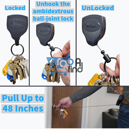 KEY-BAK SUPER48 abschließbarer einziehbarer Schlüsselanhänger, Stahlgürtelclip, hergestellt in den USA - Bild 5 von 10