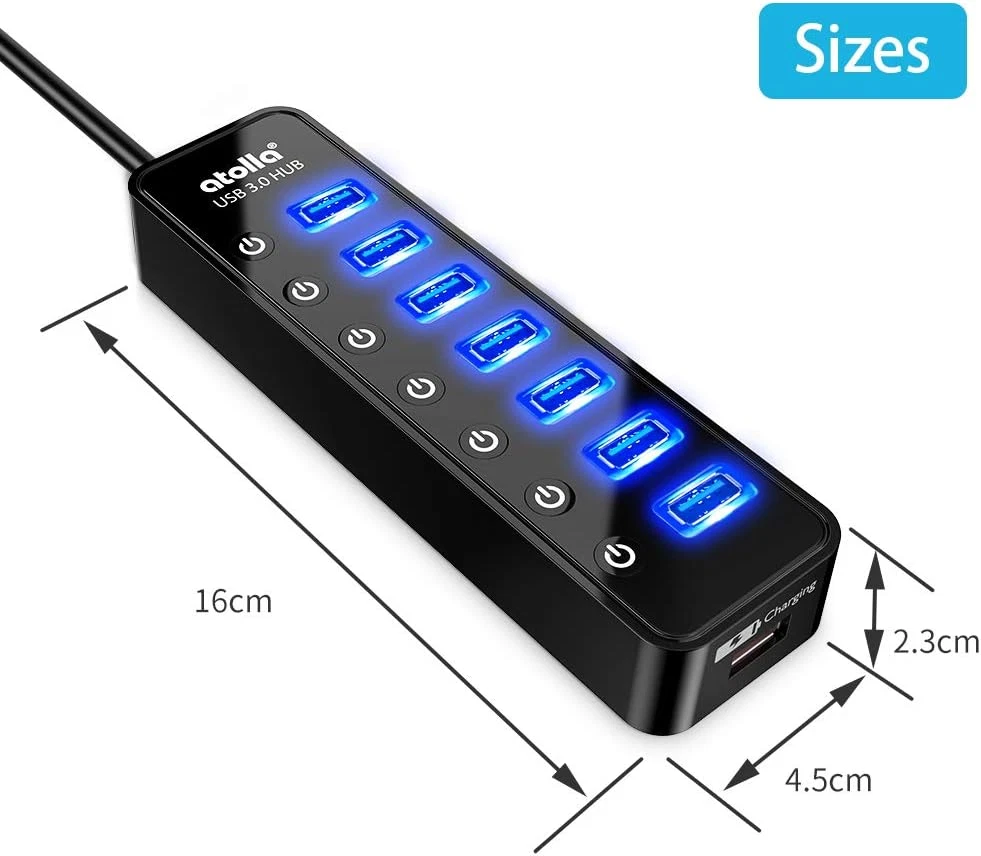Atolla 7-Port USB 3.0 Hub with Smart Charging for Fast Data Transfer