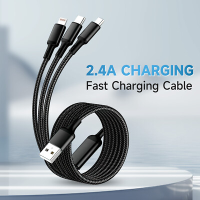Multi USB Kabel, 3 in 1 Universal Ladekabel Nylon Mehrfach Ladekabel für Handys