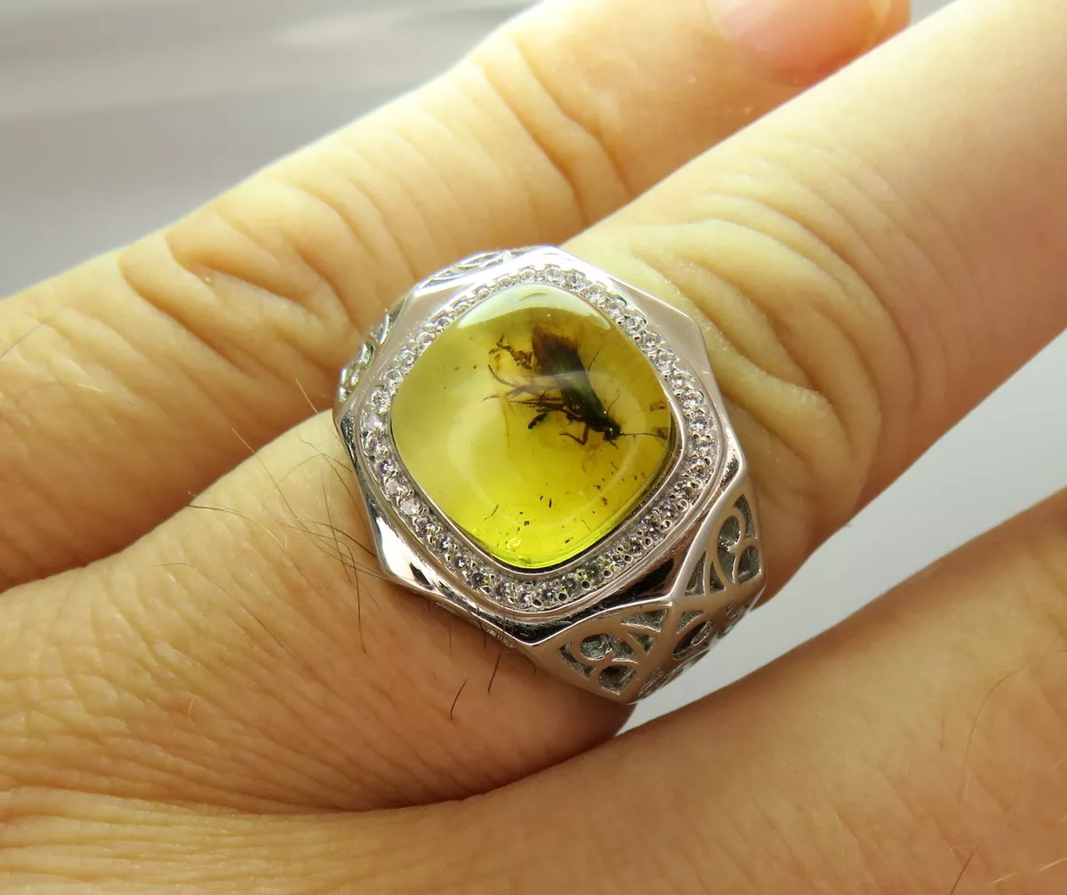 Mens amber online ring with insect