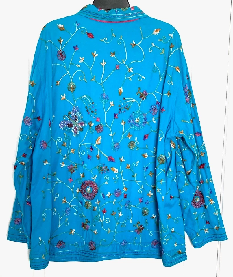 THE QUACKER FACTORY Floral Butterfly Beaded Embellished Embroidered Twill Jacket - Image 2 of 4