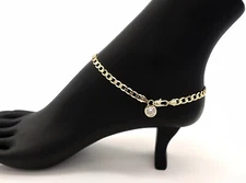 5mm ITALIAN CUBAN LINK CHAIN ANKLET 10" CUBIC ZIRCONIA BRACELET 14K GOLD PLATED