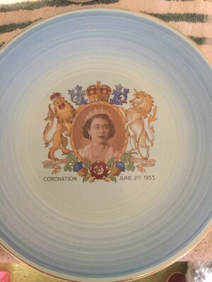 KÖNIGIN ELIZABETH II KRÖNUNG STAFFORDSHIRE IRONSTONE PORZELLAN GEDENKTELLER
