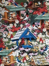 100 Cotton 1yd x 44" David Textiles, "Spring Again", Birds, Flowers, Birdhouses