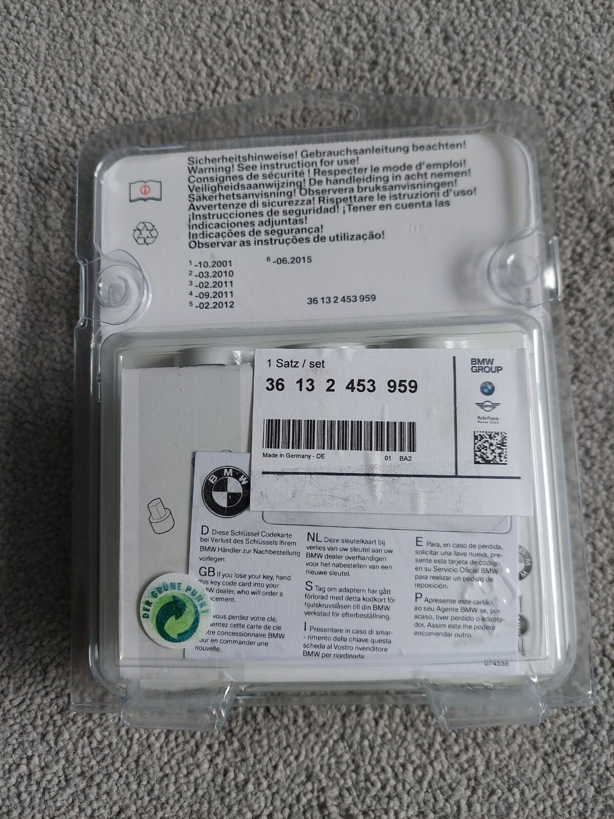 Genuine BMW Locking Security Wheel Bolts Nuts Set 36132453959 for  