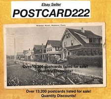CT Madison 1935 vintage postcard houses & automobile at WEBSTER POINT Conn