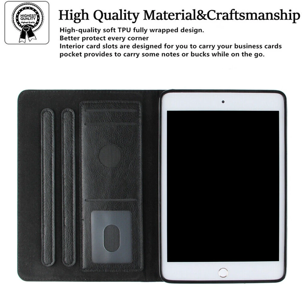 for iPad 5th/6th/7th/8th/9th Generation Mini 6 PU Leather Flip Stand Case Cover - Image 3 of 4