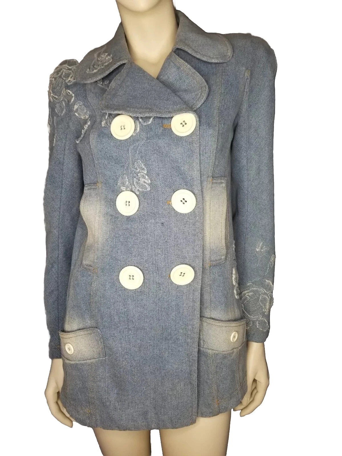 Giacca cappotto spalline vintage 2005 John Galliano Dior denim floreale 38 6