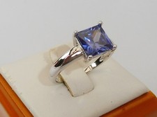 Argento sterling 925 1,5 carati taglio princess tanzanite, anello solitario