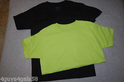 Boys Tee Shirt TWO LOT Solid Color BLACK V NECK Neon Lime Green Crew SIZE M 8