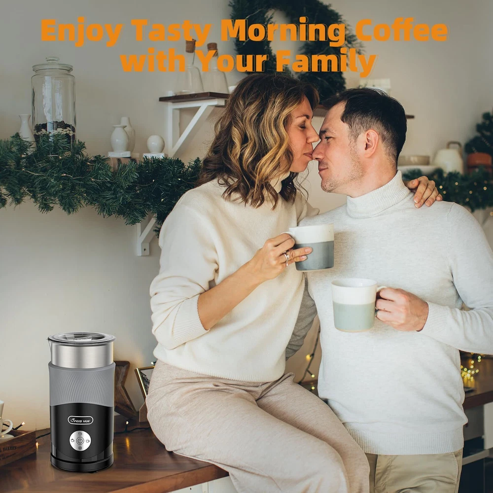 Milk Frother Automatic Electric 4-In-1 12Oz Steamer for Coffee Latte Black