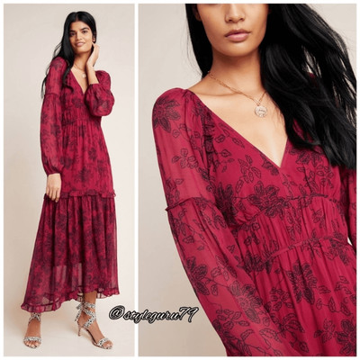 NWT Anthropologie Annabella Blouse Maxi Pink Dress Size 2P