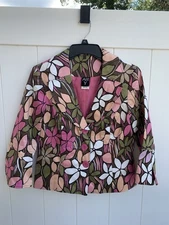 Alli Y Jacket Womens Button-Up Shoulder Pads Short Floral Size 8 Vintage