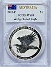 2015 P $1 Australia Wedge-Tailed Eagle PCGS MS59 Silver Coin Mercanti Signed