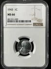 1943  1C Lincoln Wheat One Cent  NGC MS66  6811911-020