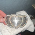 Men's Western Silver Triple Heart Rhinestone Floral Belt Buckle Fits 1.5in — photo 3