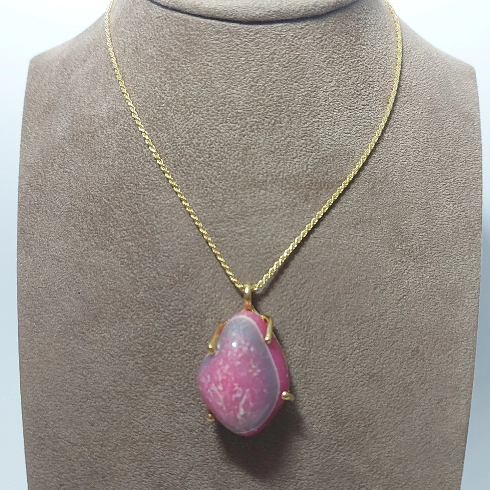 Collana Argento 925 Dorato e Ciondolo Quarzo Pietra Rosa Naturale Gioiello Donna - Immagine 2 di 4