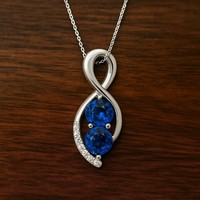 Blauer Saphir Diamant Unendlichkeit AnhäNger 925 Sterlingsilber September Birth