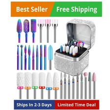 Nail Drill Bits Set with Storage Case: 30pcs 3/32 Inch Carbide Diamond Cerami...