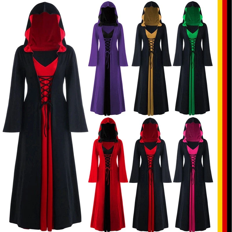 Damen Hexe Kleid Halloween Hexen Kostüm Mit Kapuze Kleid Mit Kapuze Mottoparty - Bild 3 von 4