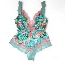 Victorias Secret Tropical Paradise Floral Satin Teddy Bodysuit Size S