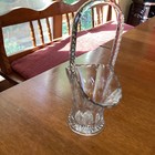 VINTAGE CLEAR GLASS BASKET w/ HAND CUT FLOWERS & APPLIED HANDLE — photo 4