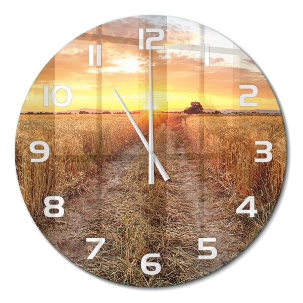 Runde Wanduhr Aus GehäRtetem Glas Glas-Wanduhr Weizenfeld WeißE Zeiger Fi60 Cm-image
