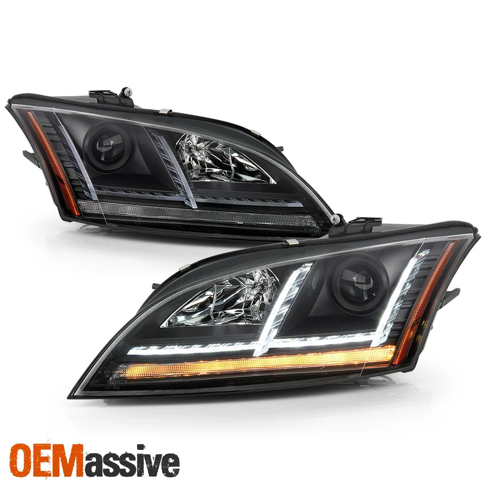 For 08-14 Audi TT Quattro [HID w/AFS] Projector Black Headlights LED Sequential - Image 2 of 4
