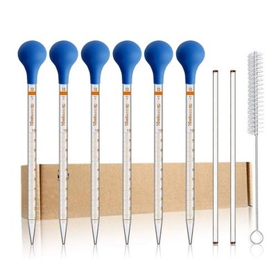 6 Pack 10ml Glass Graduated Dropper Pipette with 2-Pack 8'' Glass Stir Rod