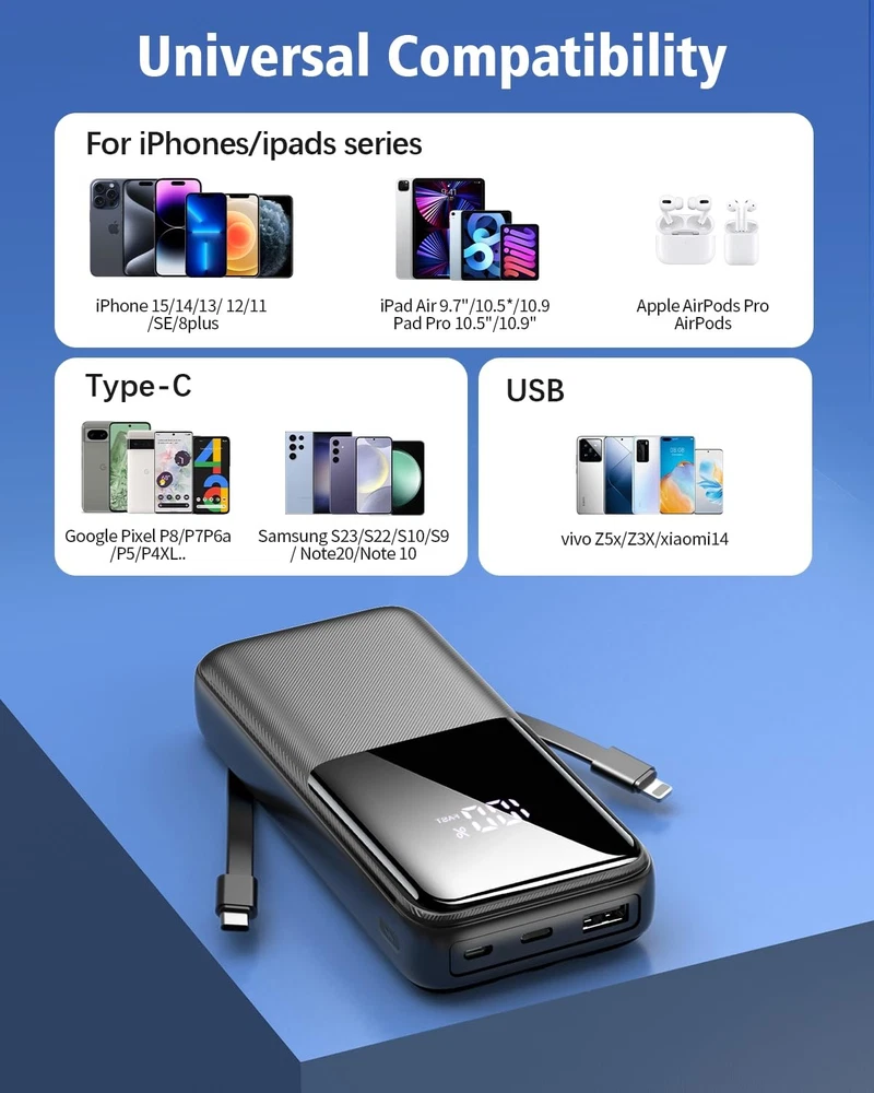 36800mAh Power Bank with 22.5W USB-C & 20W iOS Fast Charging in Black 36800mAh Power Bank with 22.5W USB-C & 20W iOS Fast Charging in Black