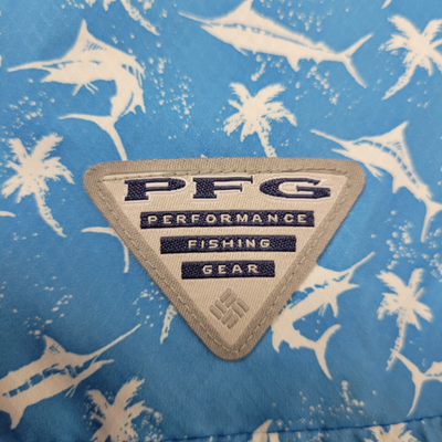 Columbia PFG Omni Shade Mens Large Blue White All Over Fish Floral