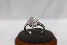 9ct White Gold Diamond Cluster Ring - Size K - UK Hallmark