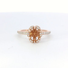 New 14k Rose Gold Diamond 6.5x5.0mm Oval 6-Prong Semi-Mount Halo Ring Size 5.25